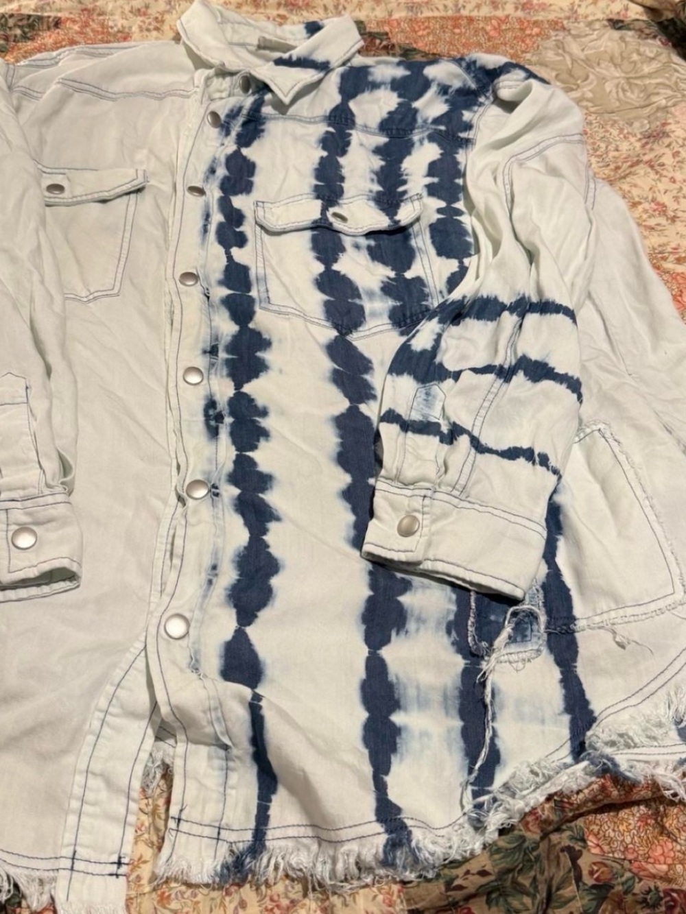 Oli & Hali White and Navy Tie-Dye Button Down Shirt